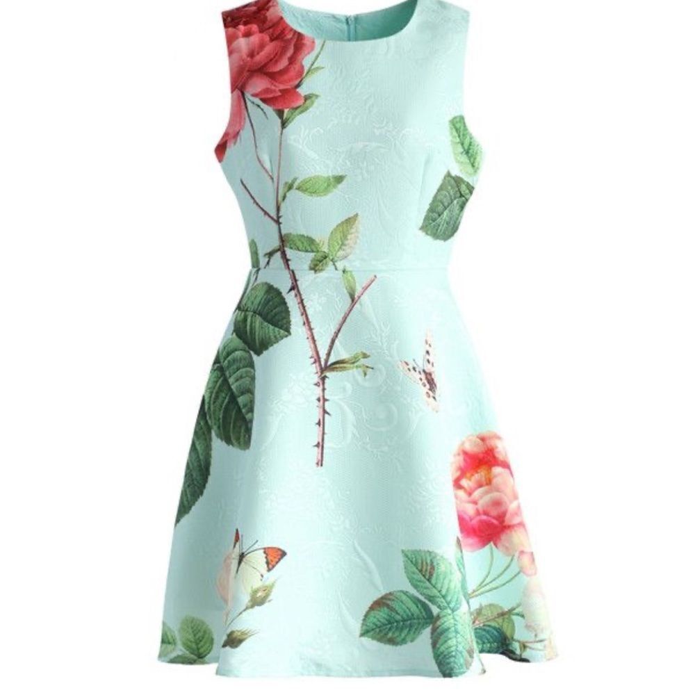 L’atiste by Amy, Ivory Rose Print Sleeveless Skater Dress. Size XS.